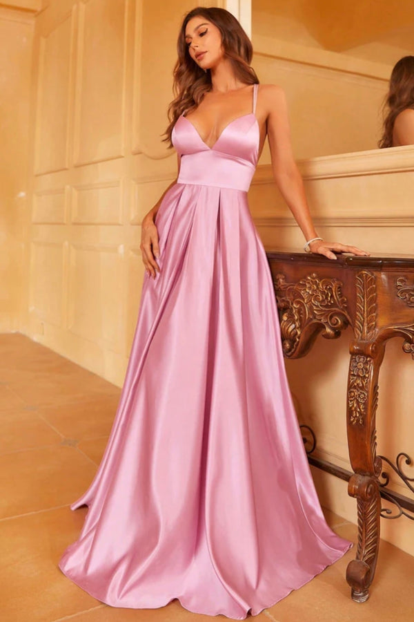 Plunging Neck Satin Cami Dress