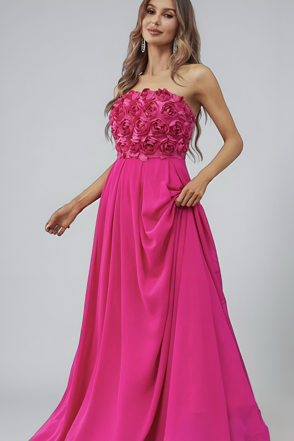 3D Flower Chiffon Tube Party Dress