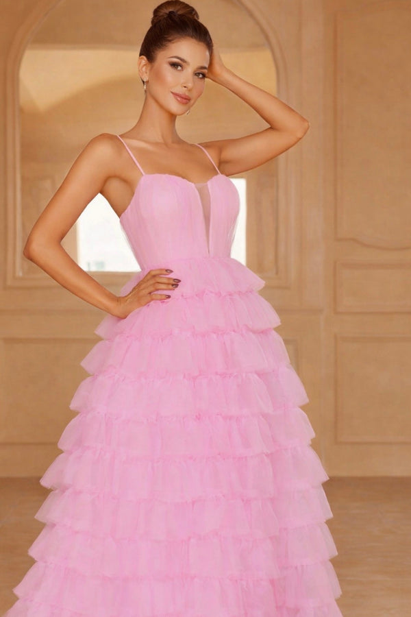 Ruffle Layered Hem Mesh Cami Dress