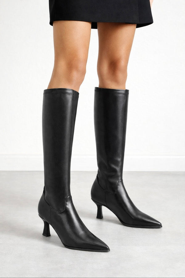Women's Knee-High Kitten Heel Boots - Vegan Leather