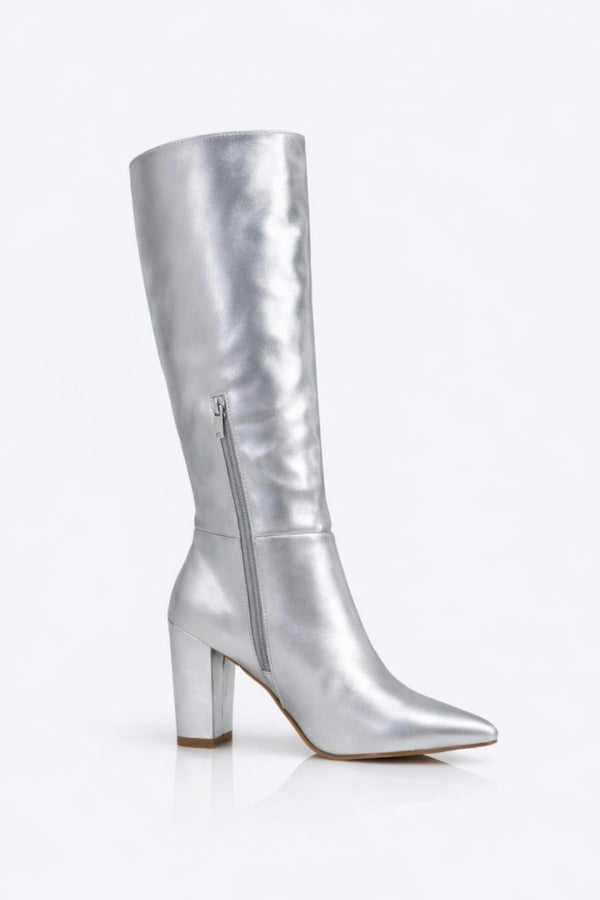 Metallic Silver Knee-High Boot