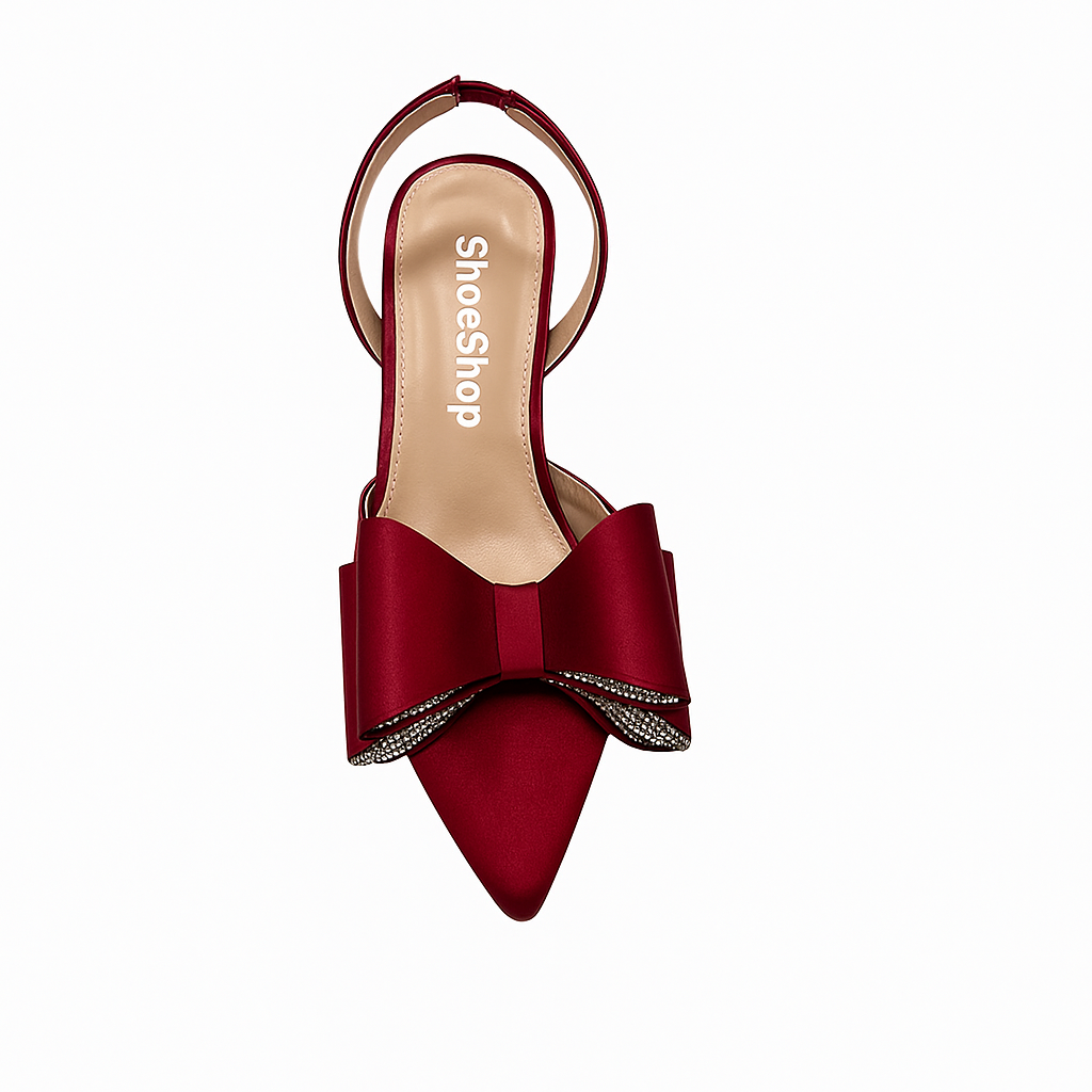 Elegant Satin Bow Stiletto - Deep Red & Black