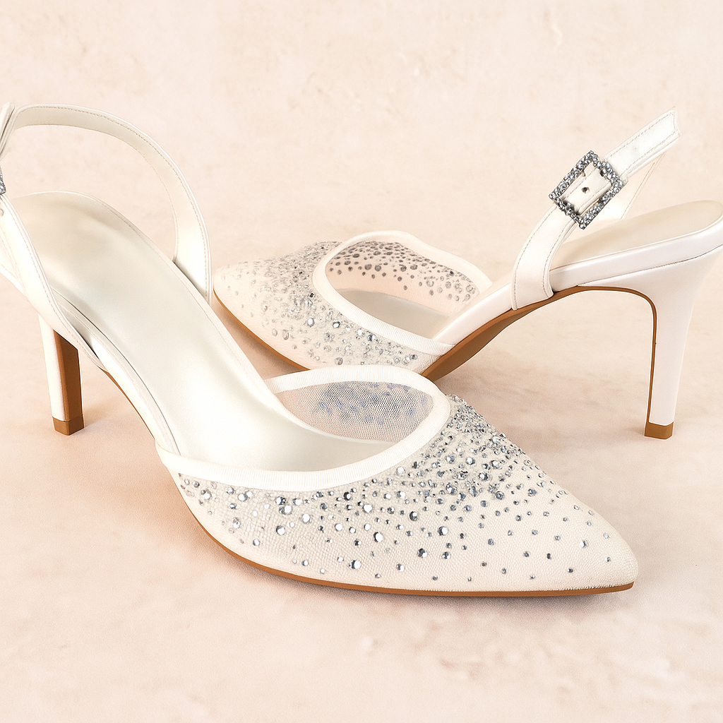 Rhinestone Slingback Pumps - Pointed-Toe Elegance