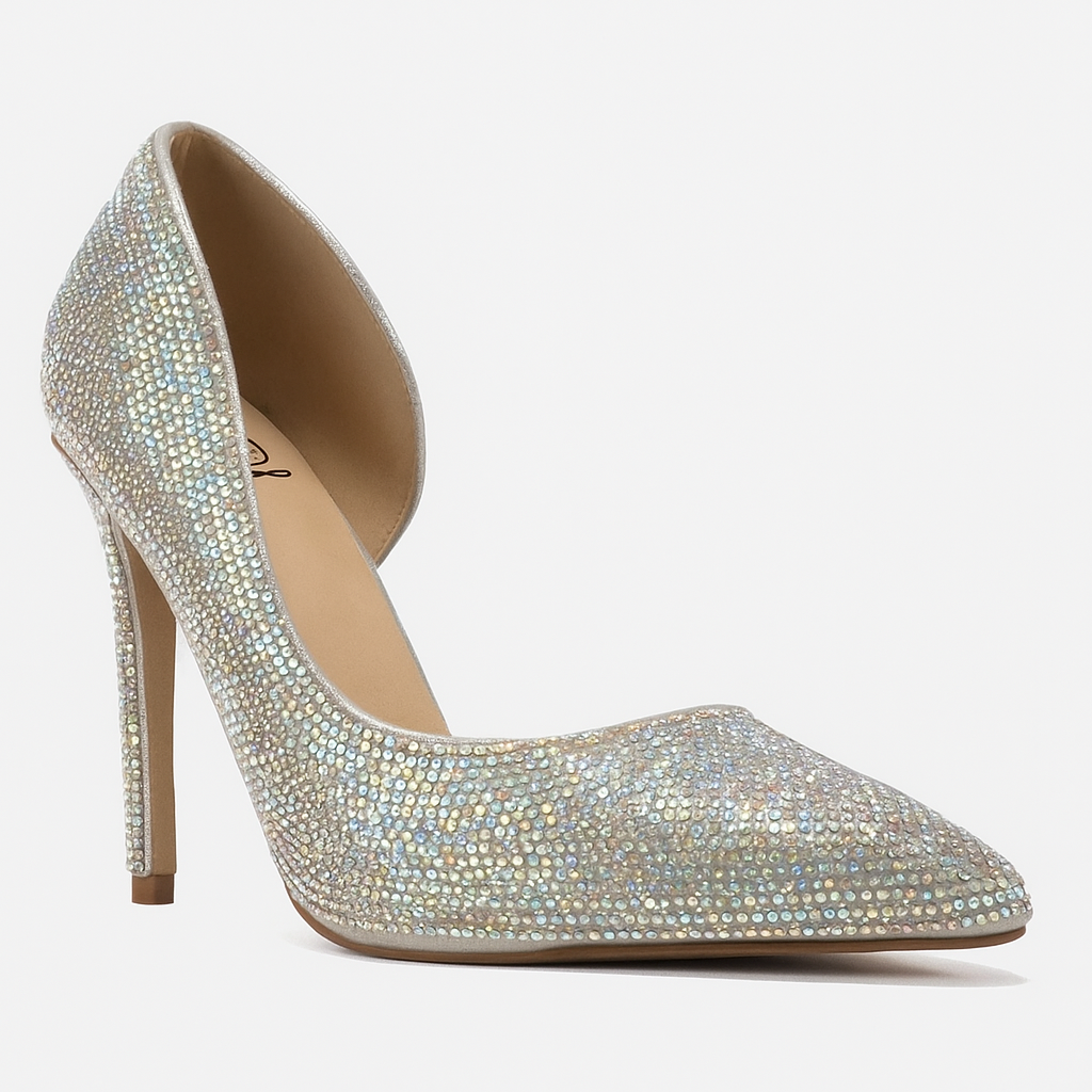 Silver & Black Rhinestone Pointed Toe Heel
