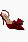 Elegant Satin Bow Stiletto - Deep Red & Black