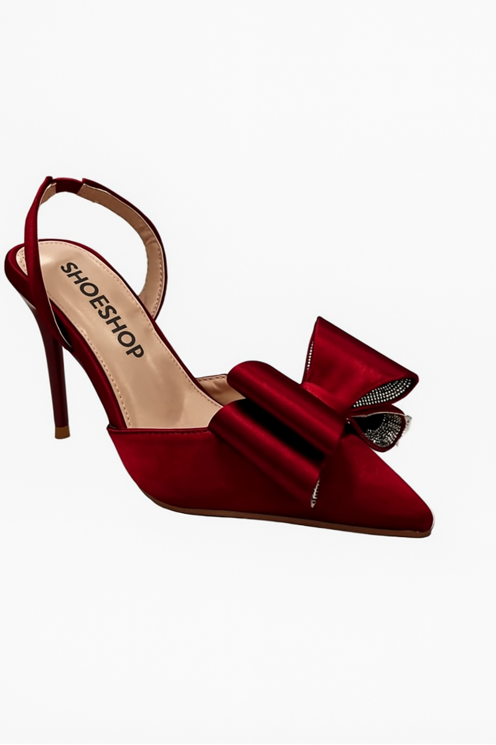 Elegant Satin Bow Stiletto - Deep Red & Black