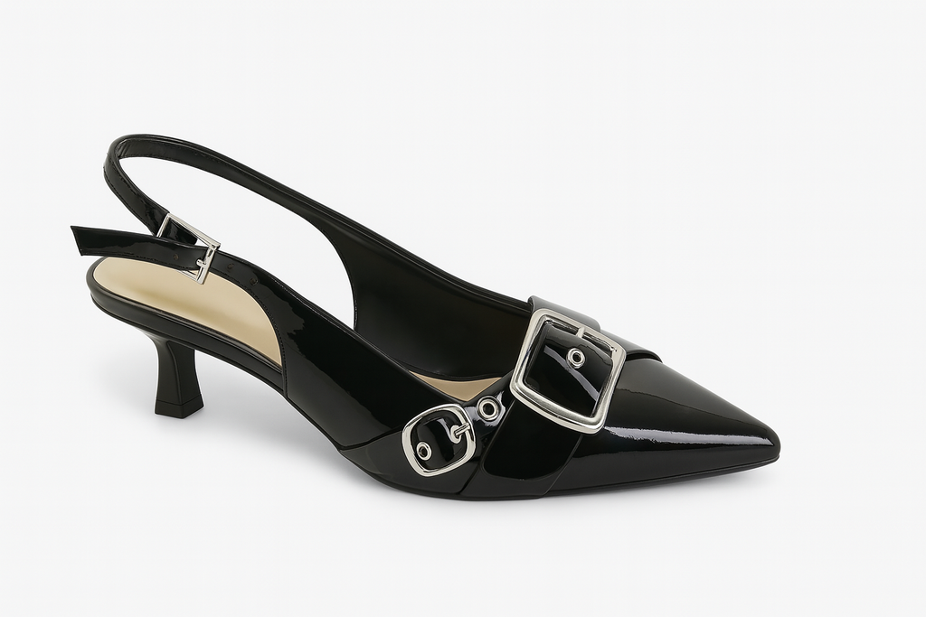 Chic Buckled Slingback Mid Heels - Modern & Elegant Style