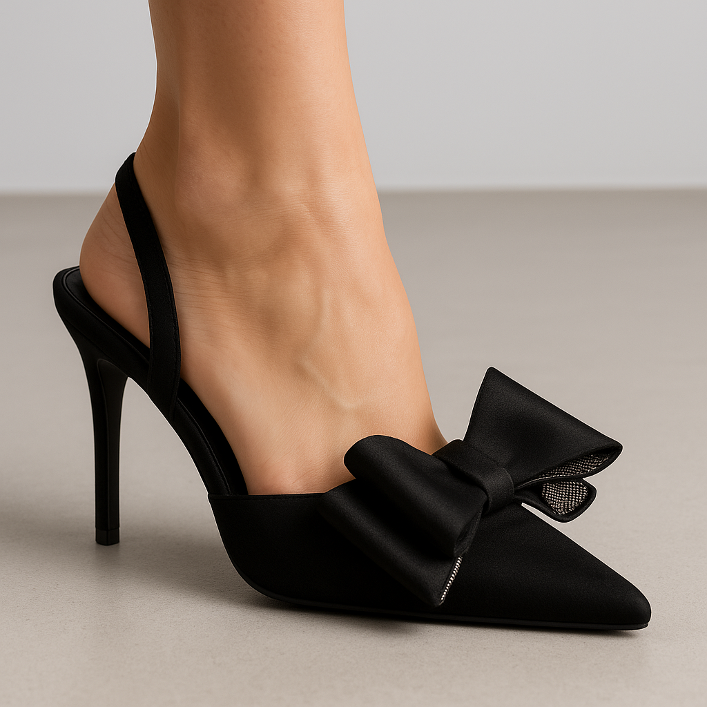 Elegant Satin Bow Stiletto - Deep Red & Black