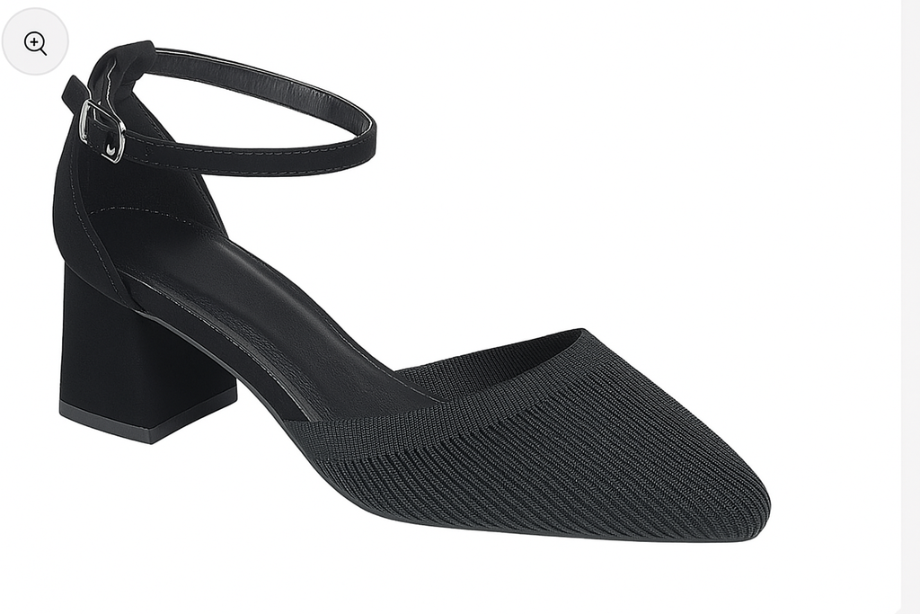 Chic Knit Pointed-Toe Block Heel with Ankle Strap