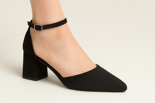 Chic Knit Pointed-Toe Block Heel with Ankle Strap