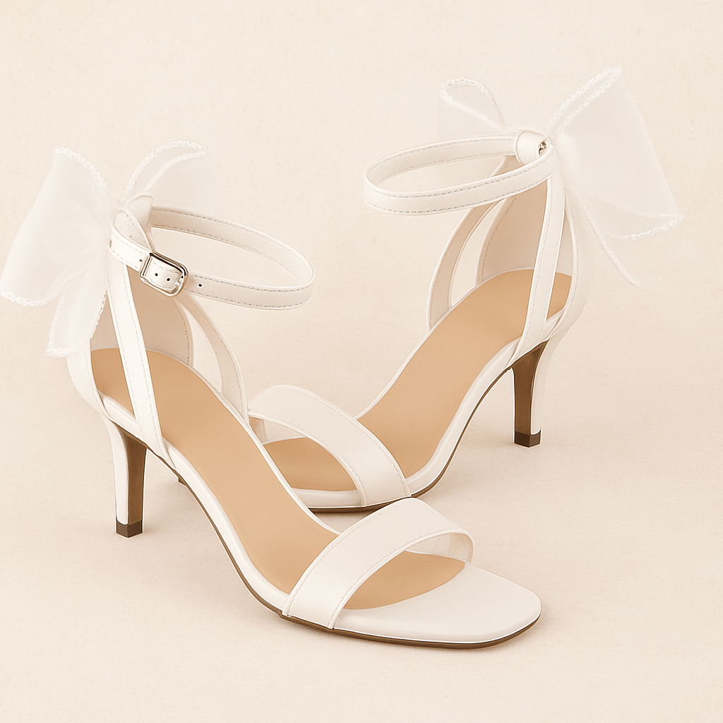 Elegant Tulle Bow Ankle Strap Heels - White & Blush Pink