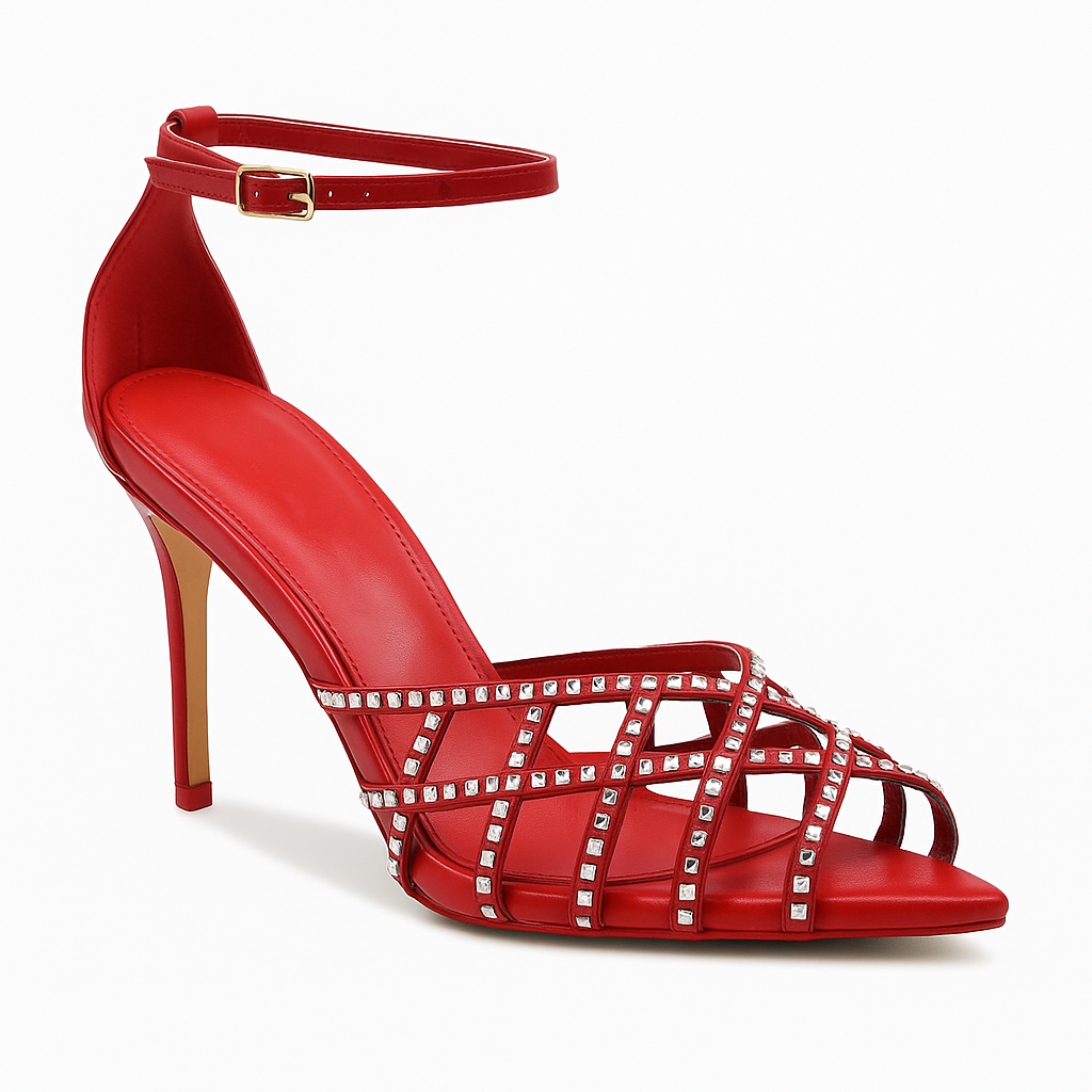 Bold red and gold embellished court shoes