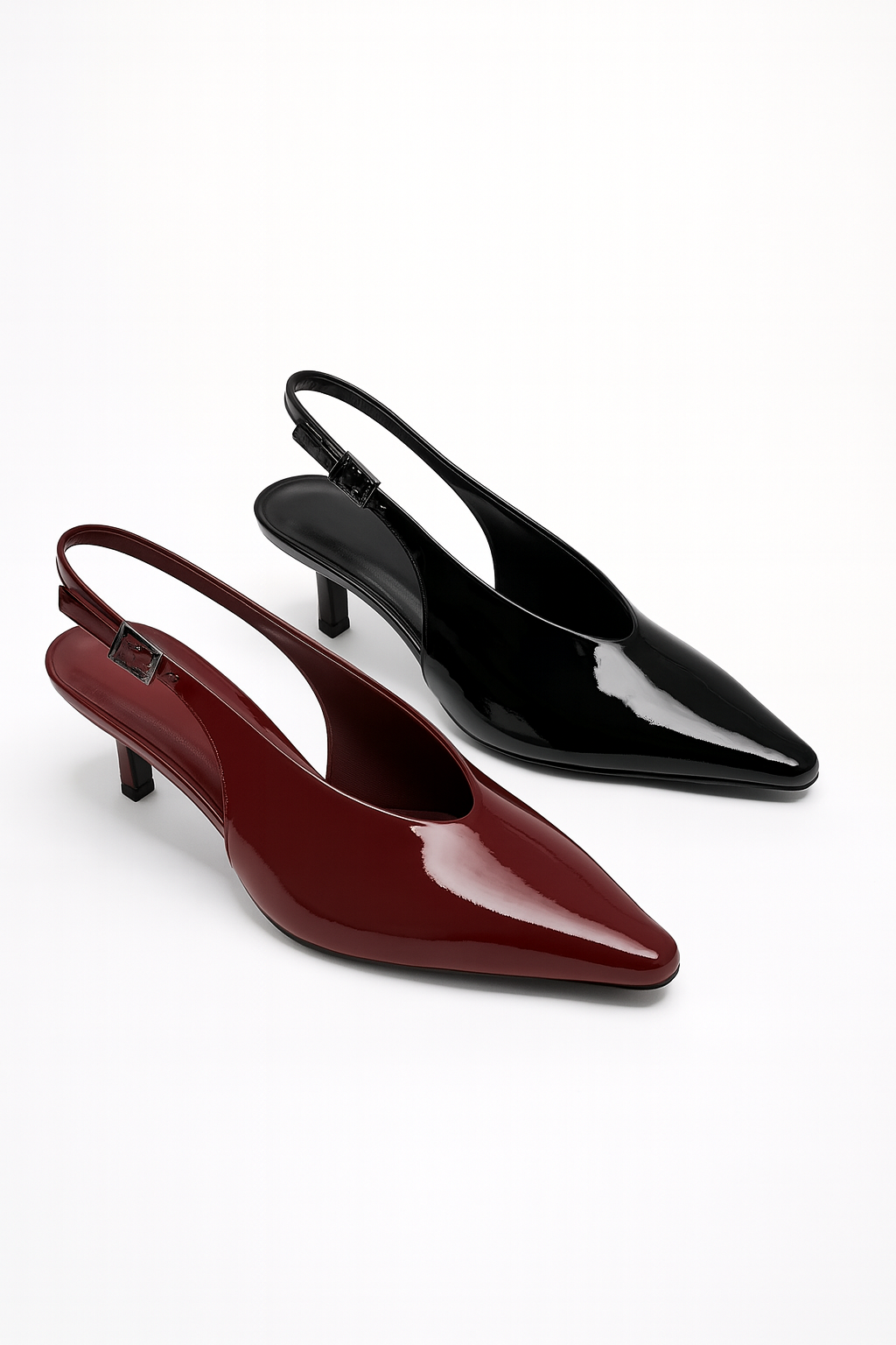 Black pat & Burgendy pat low hill pump