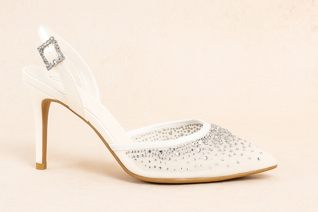 Rhinestone Slingback Pumps - Pointed-Toe Elegance