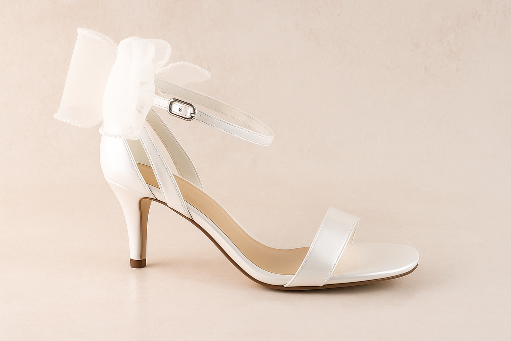 Elegant Tulle Bow Ankle Strap Heels - White & Blush Pink