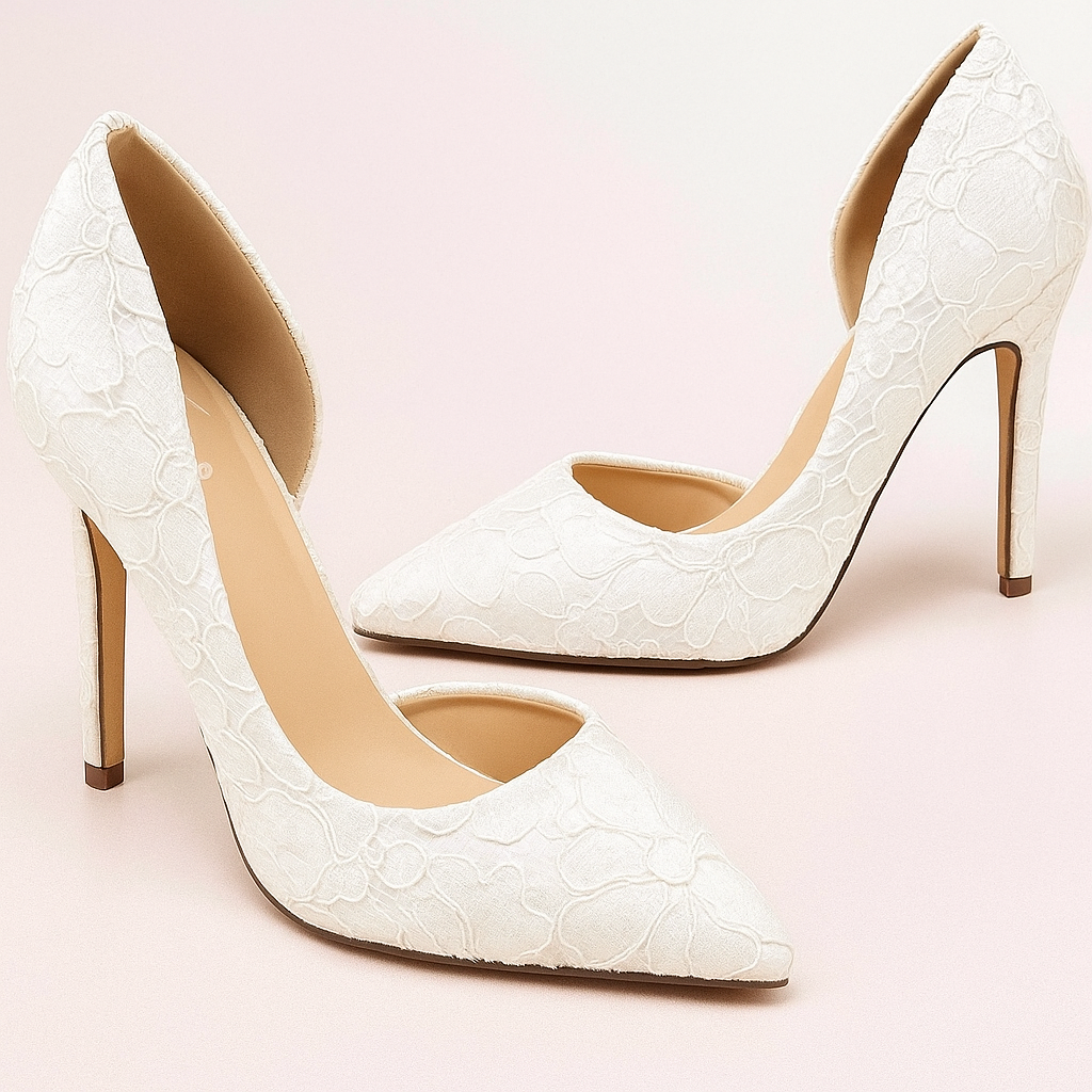 White Lace Stiletto Heels