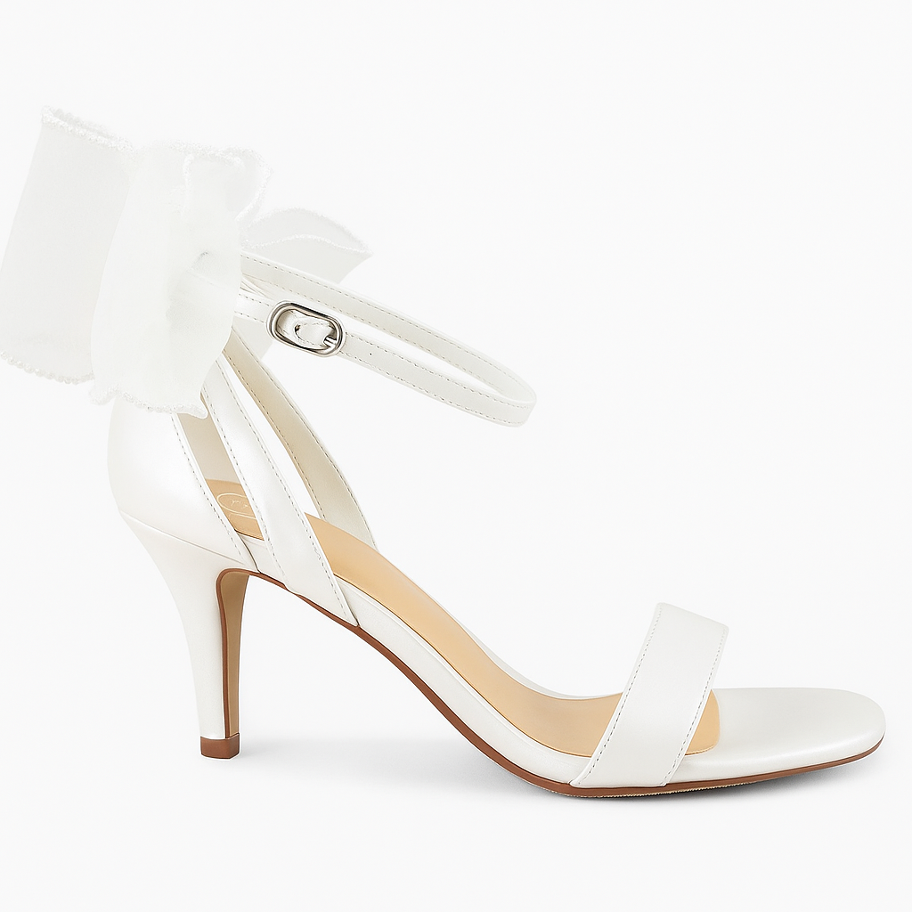 Elegant Tulle Bow Ankle Strap Heels - White & Blush Pink