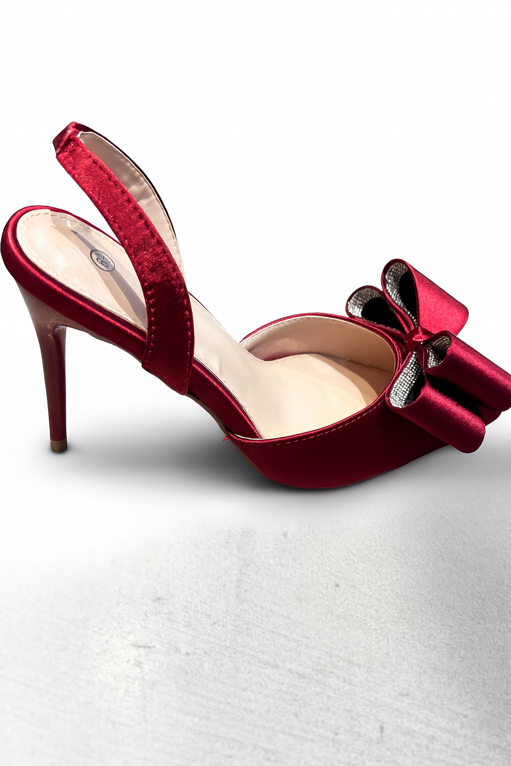 Elegant Satin Bow Stiletto - Deep Red & Black