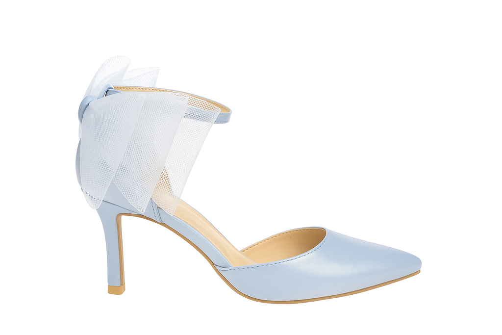 Elegant Tulle Bow Ankle-Strap Heels - 3" Heel