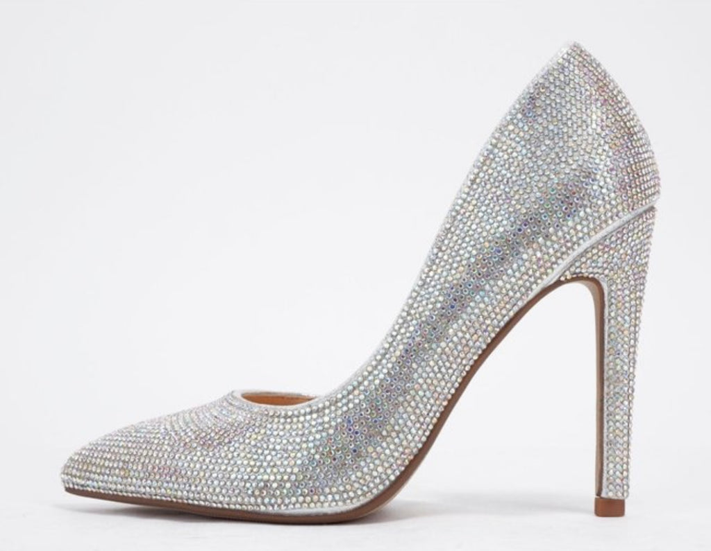 Silver & Black Rhinestone Pointed Toe Heel