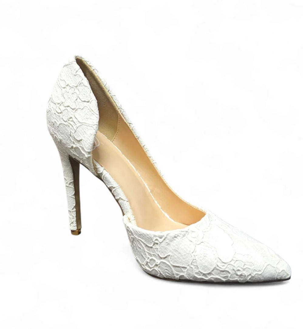 White Lace Stiletto Heels