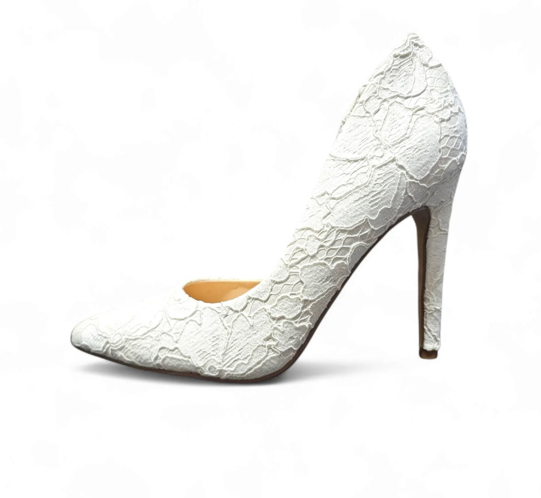 White Lace Stiletto Heels