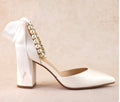 Pearl Ribbon Block Heels - Bridal Elegance Meets Comfort