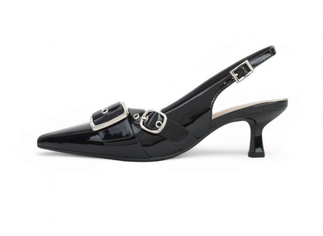 Chic Buckled Slingback Mid Heels - Modern & Elegant Style