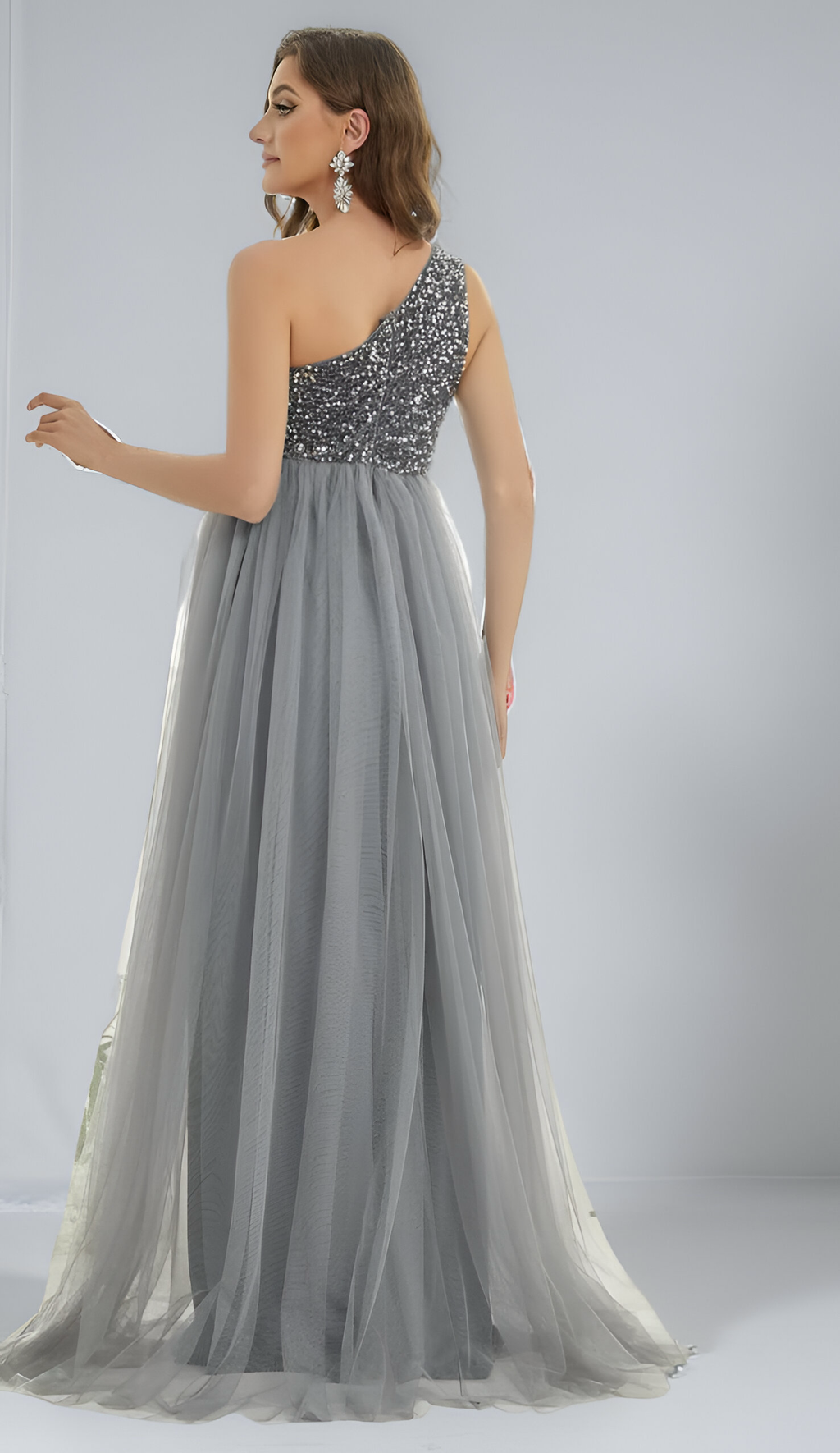 Maternity One Shoulder Contrast Sequin Mesh Party Dress