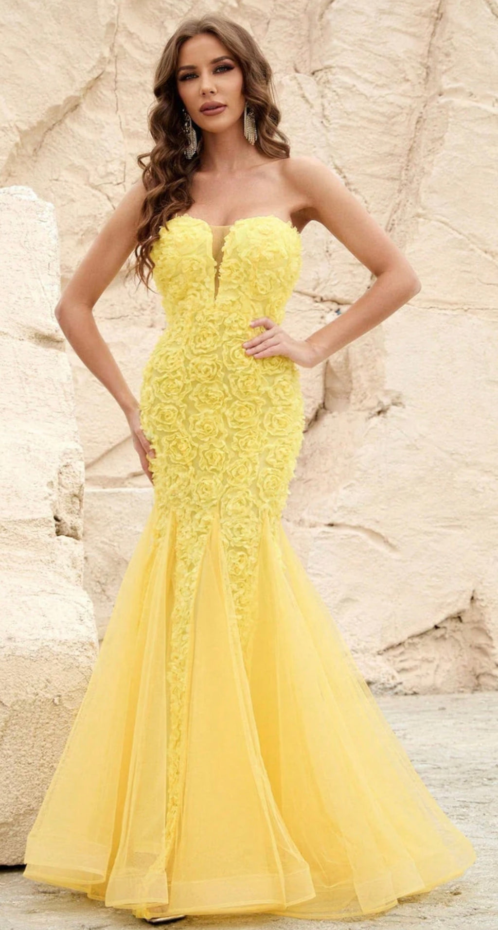 3D Flower Tube Mermaid Dress (Yellow)