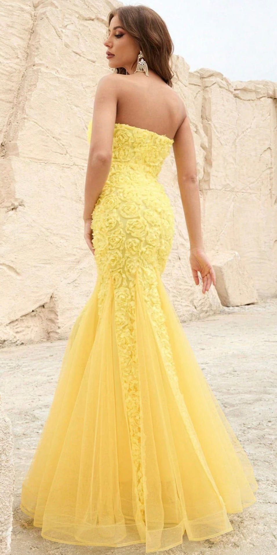 3D Flower Tube Mermaid Dress (Yellow)