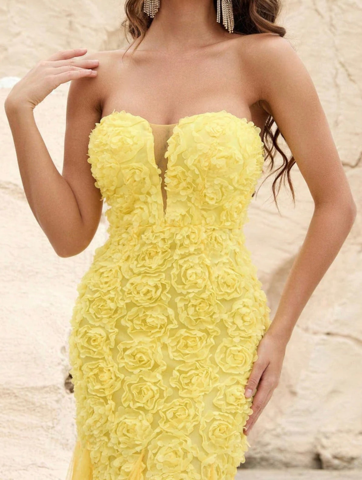 3D Flower Tube Mermaid Dress (Yellow)