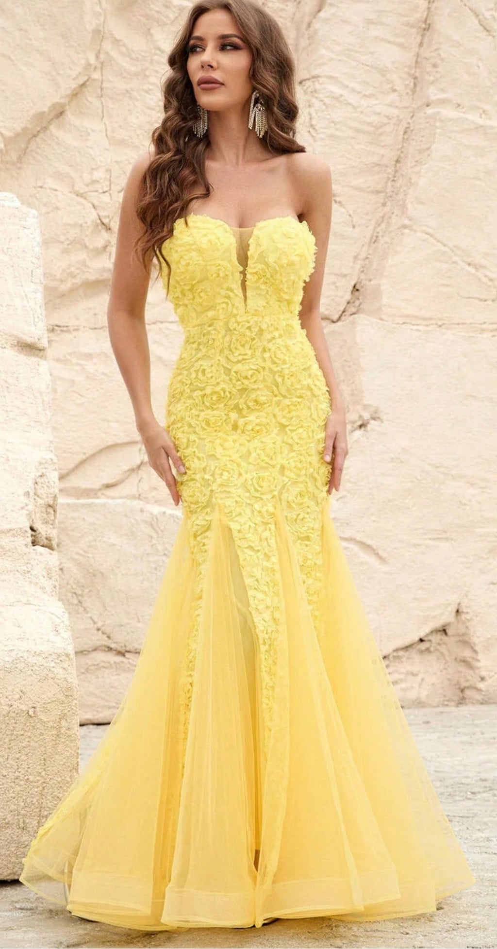 3D Flower Tube Mermaid Dress (Yellow)