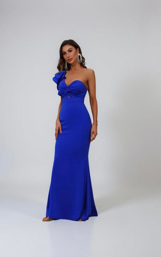 Ruffle Trim One-Shoulder Mermaid Hem Prom Dress