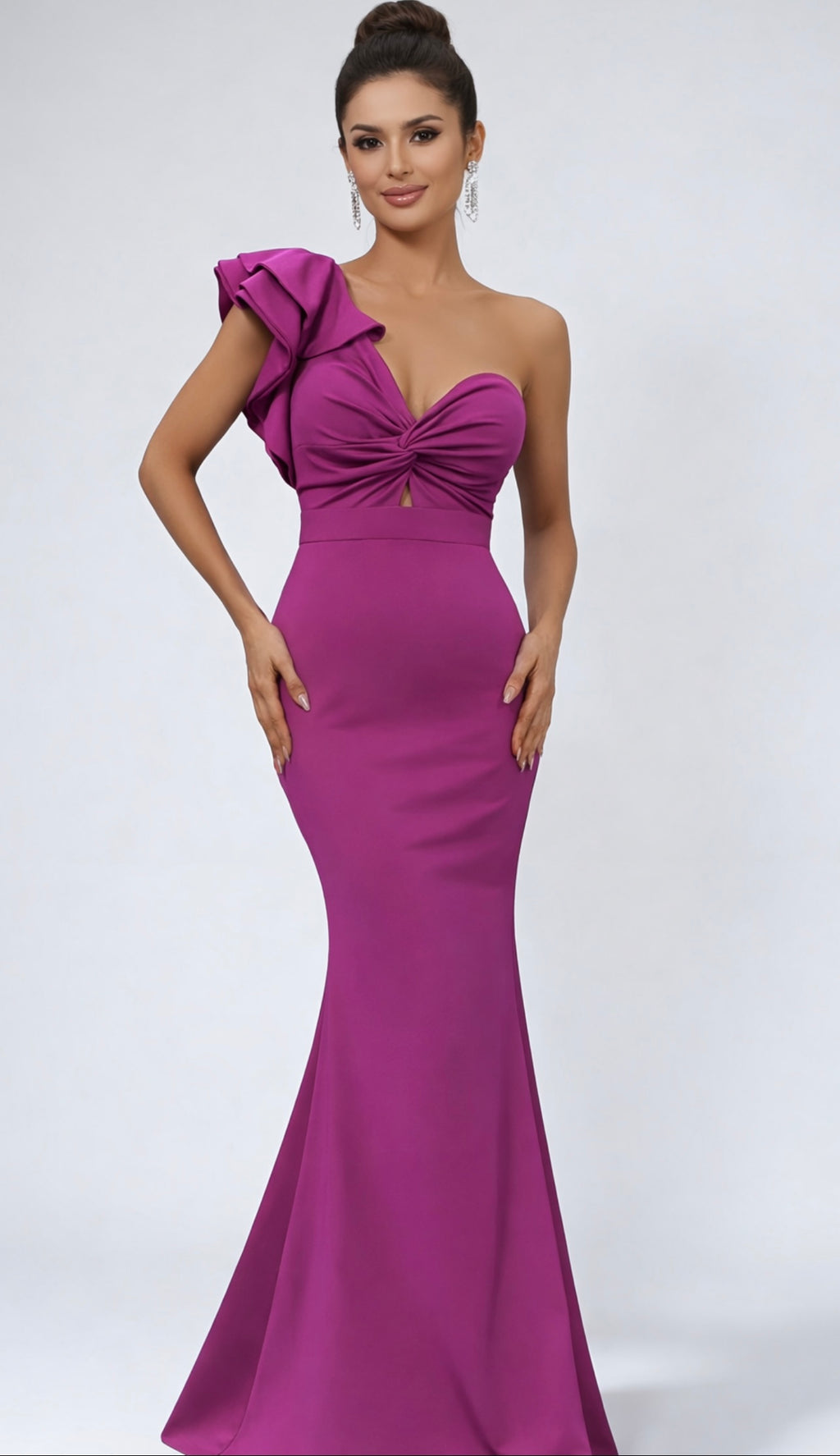 Ruffle Trim One-Shoulder Mermaid Hem Prom Dress