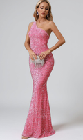Elegant One Shoulder Sleeveless Sequin Prom Dress