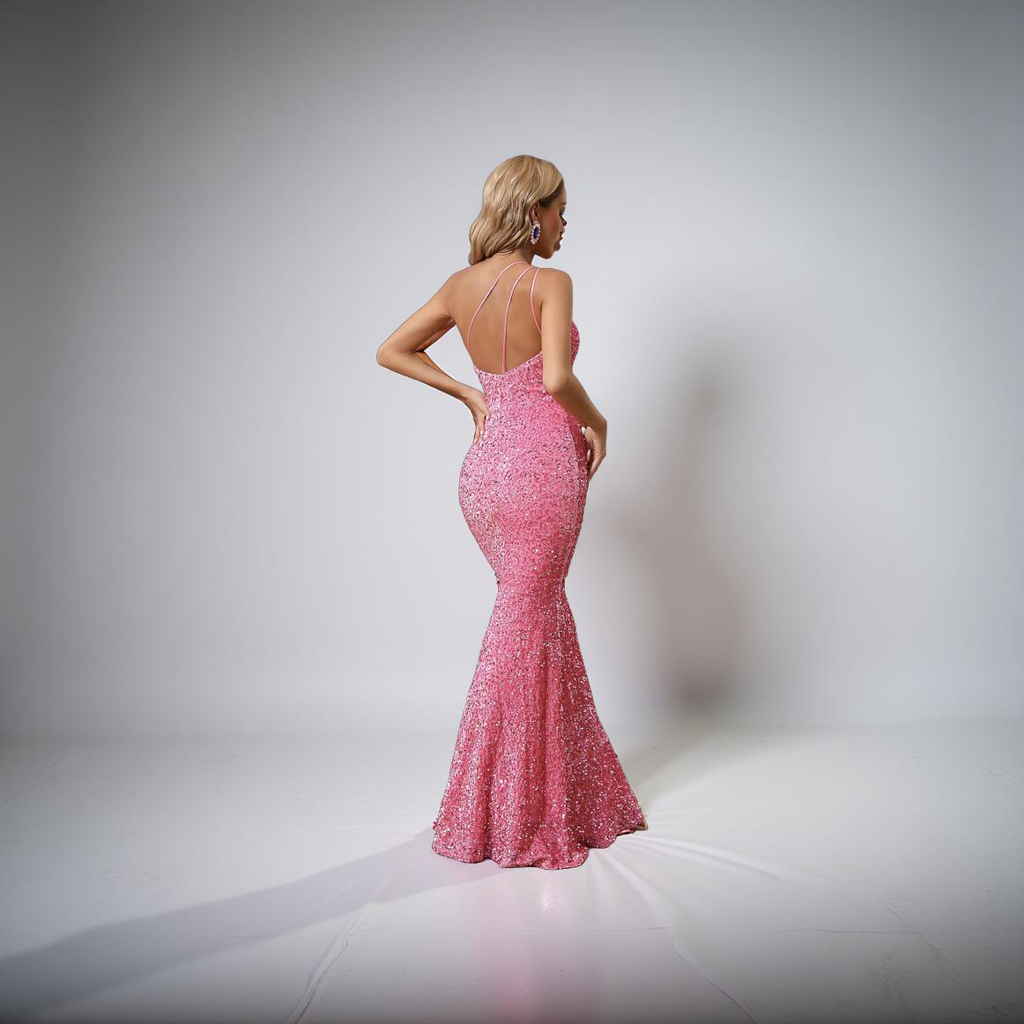 Elegant One Shoulder Sleeveless Sequin Prom Dress