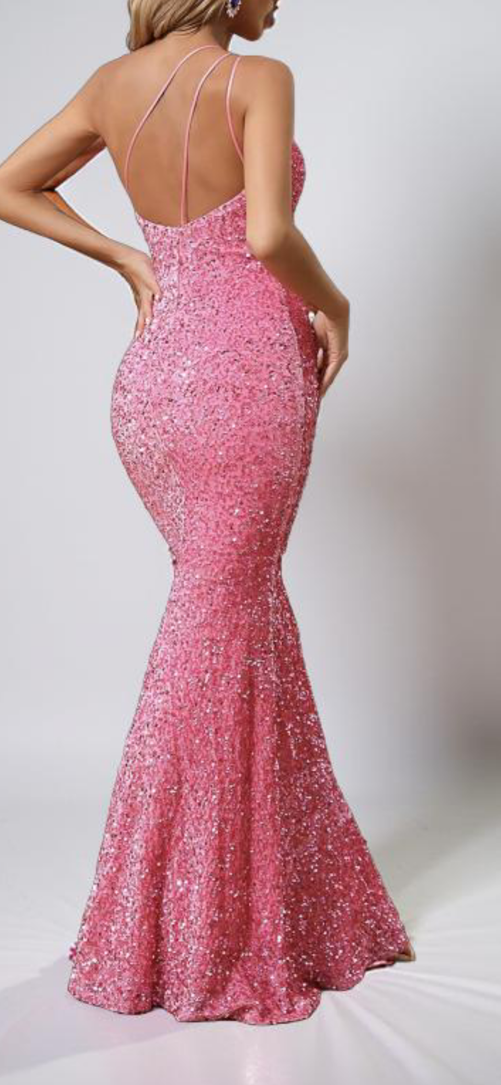 Elegant One Shoulder Sleeveless Sequin Prom Dress
