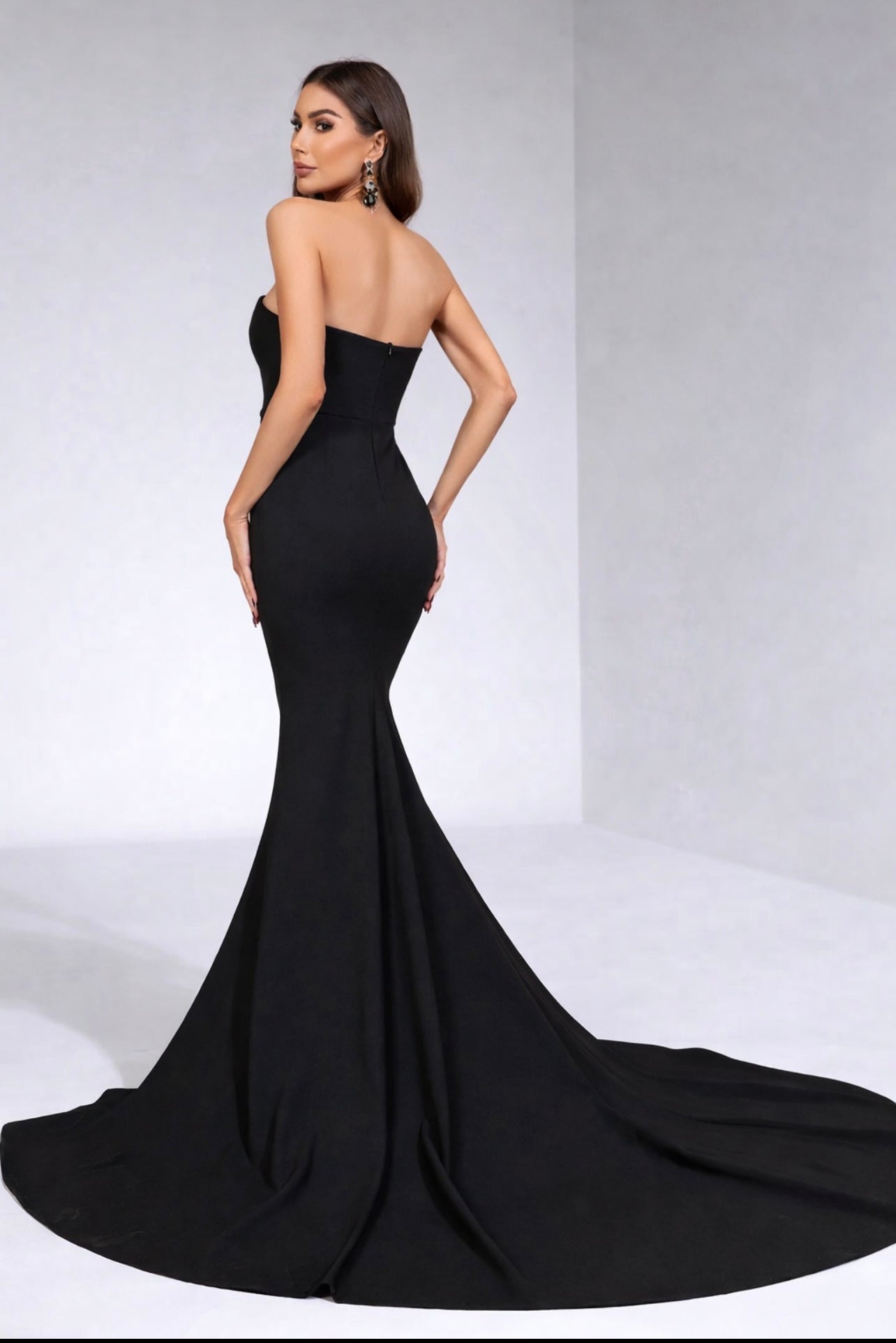 Elegant Mesh Insert Mermaid Hem Tube Formal Dress - Black