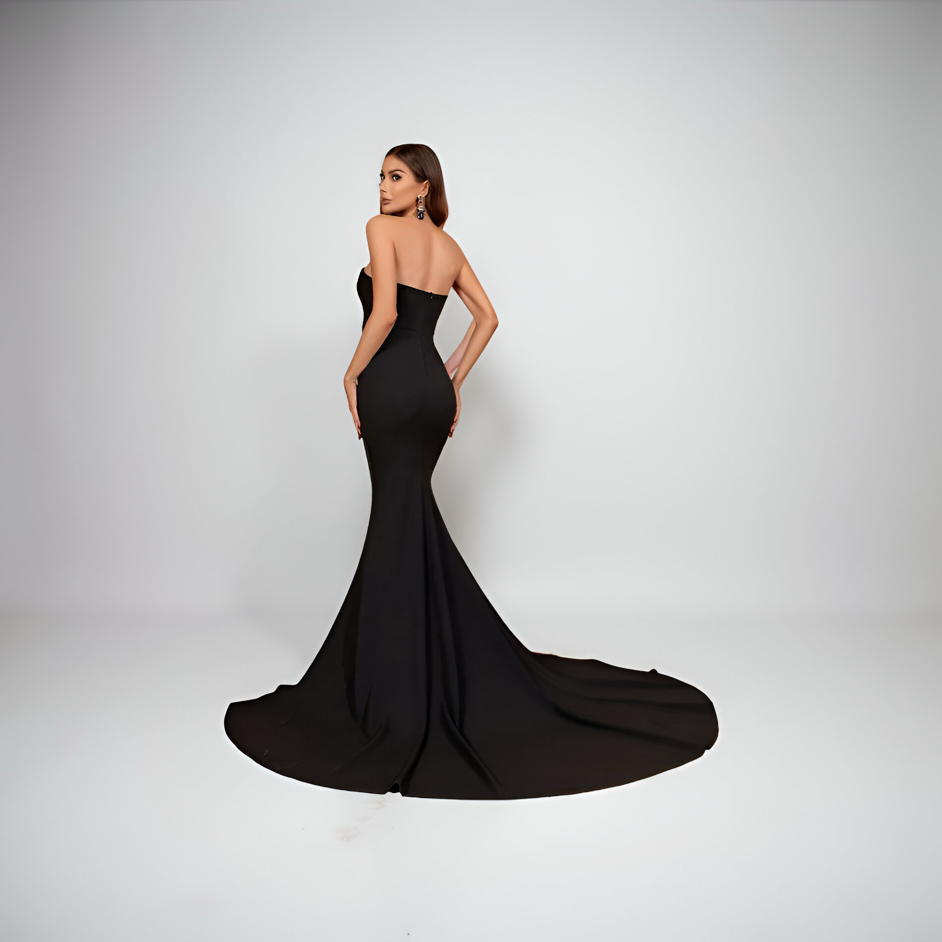 Elegant Mesh Insert Mermaid Hem Tube Formal Dress - Black