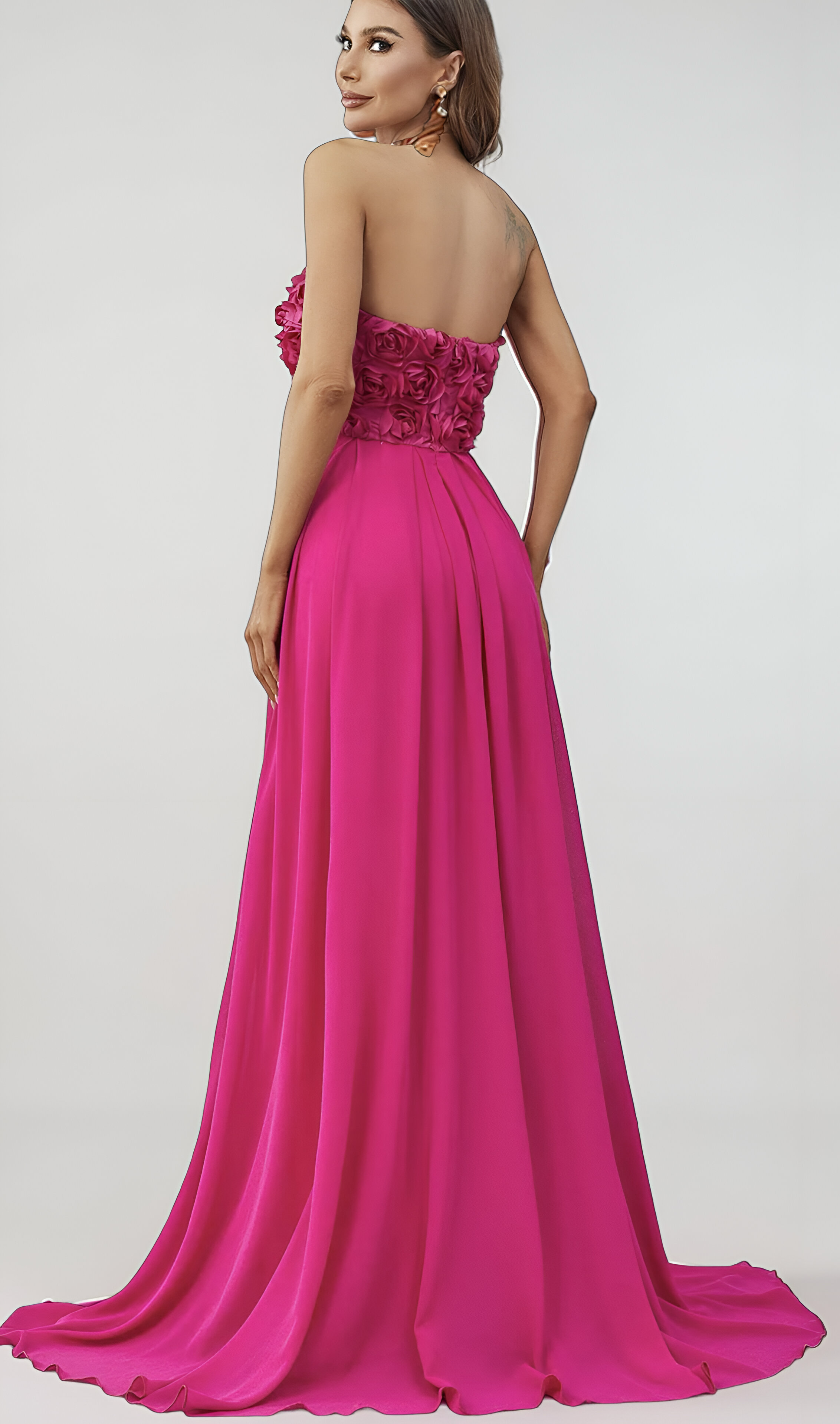 3D Flower Chiffon Tube Party Dress