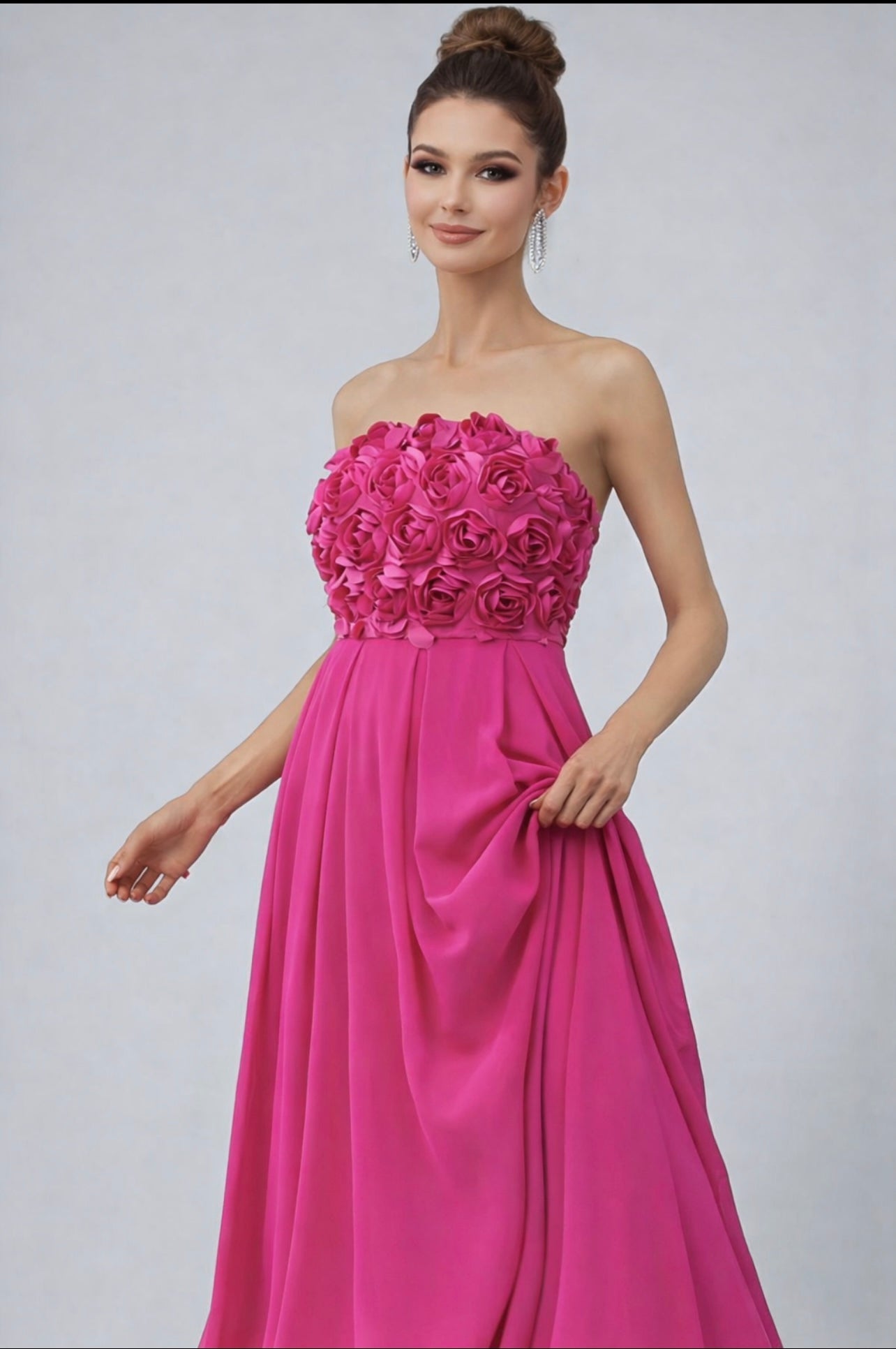 3D Flower Chiffon Tube Party Dress