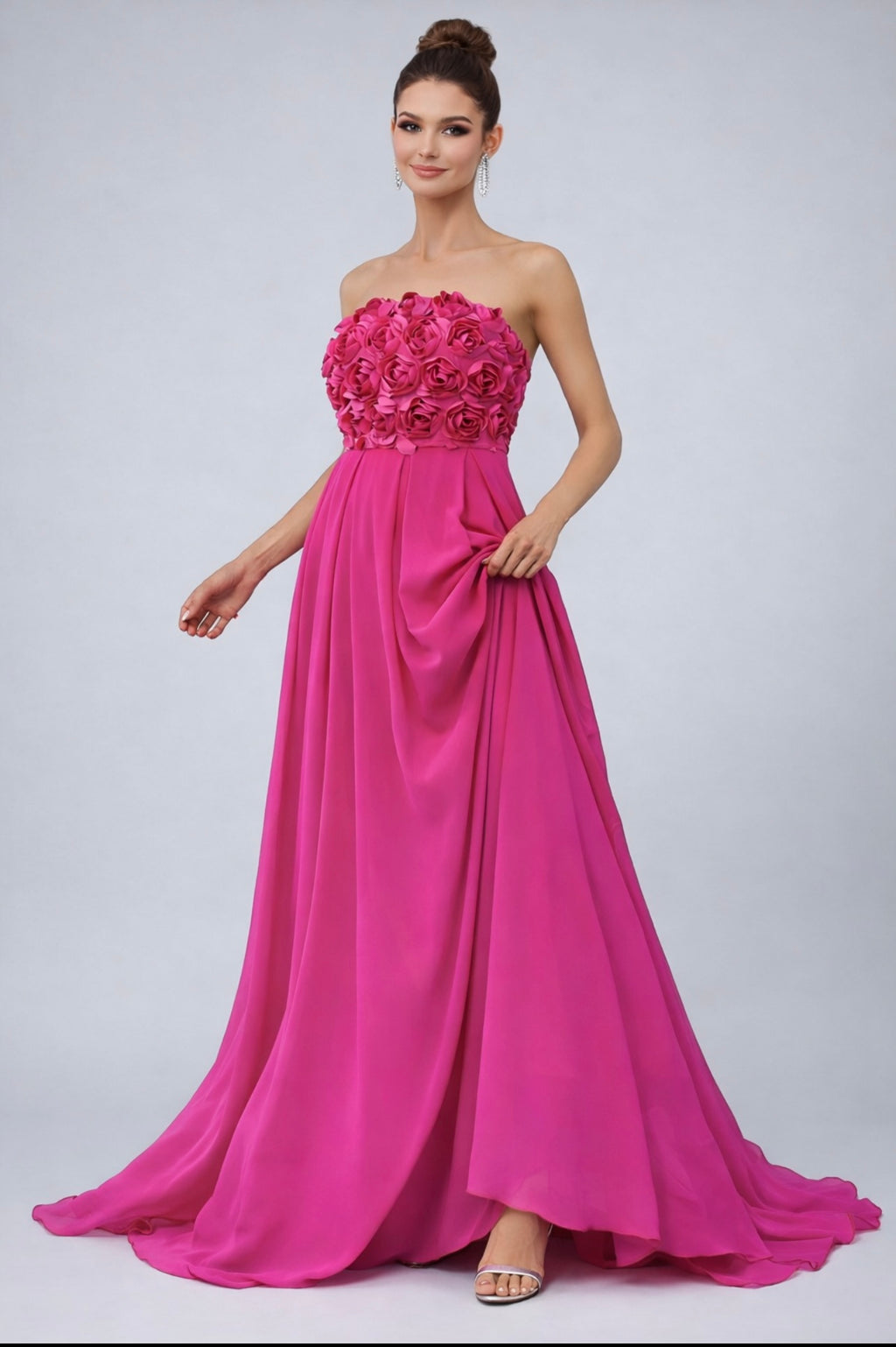 3D Flower Chiffon Tube Party Dress