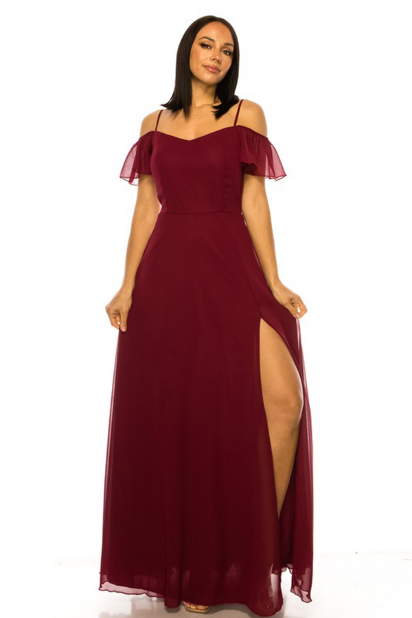 Off Shoulder Ruffled Chiffon Open Skirt Dress