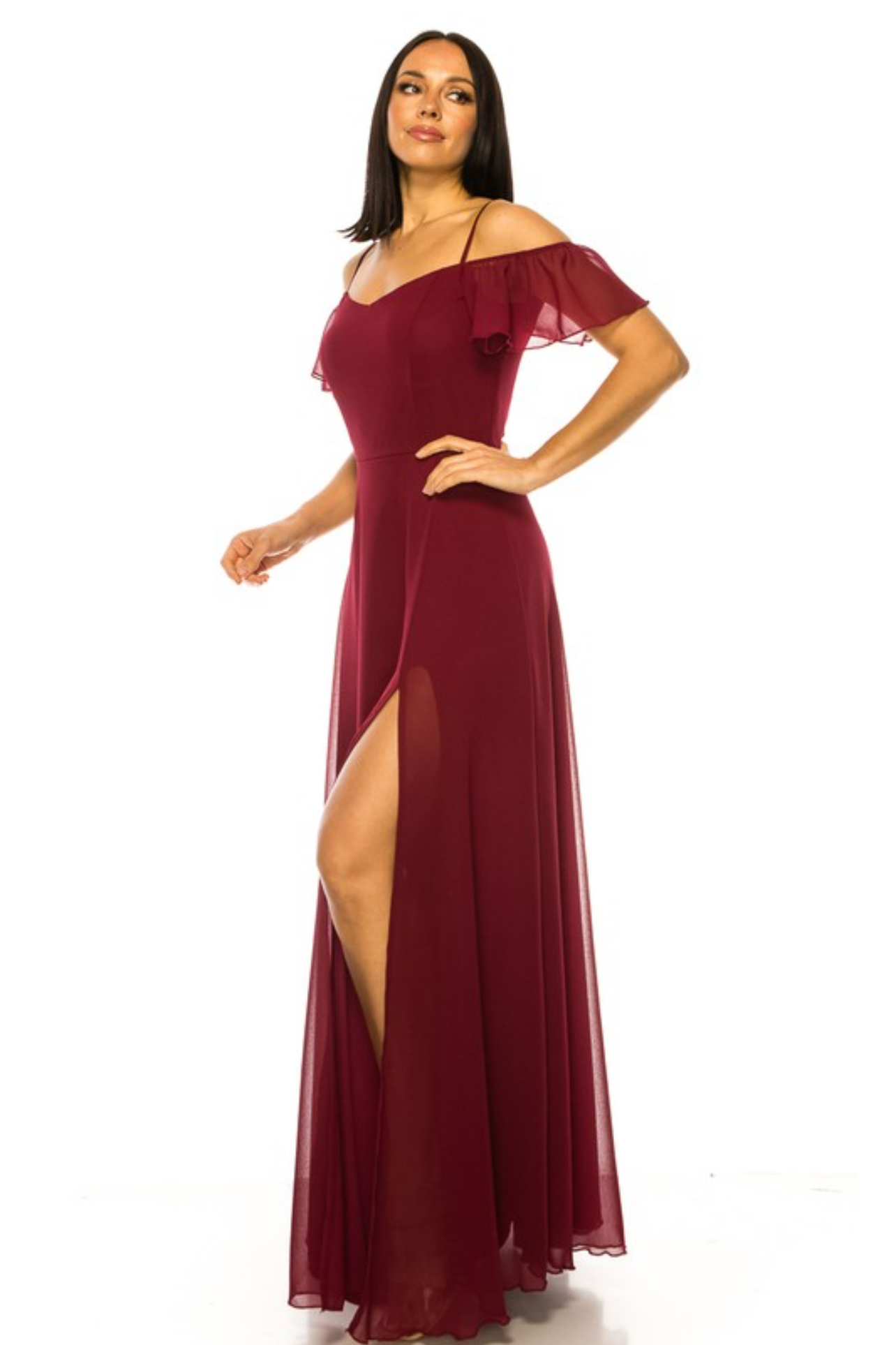 Off Shoulder Ruffled Chiffon Open Skirt Dress