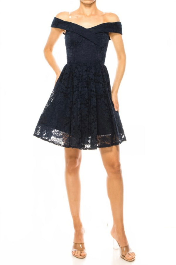 Off Shoulder Floral Lace Short Party Dress