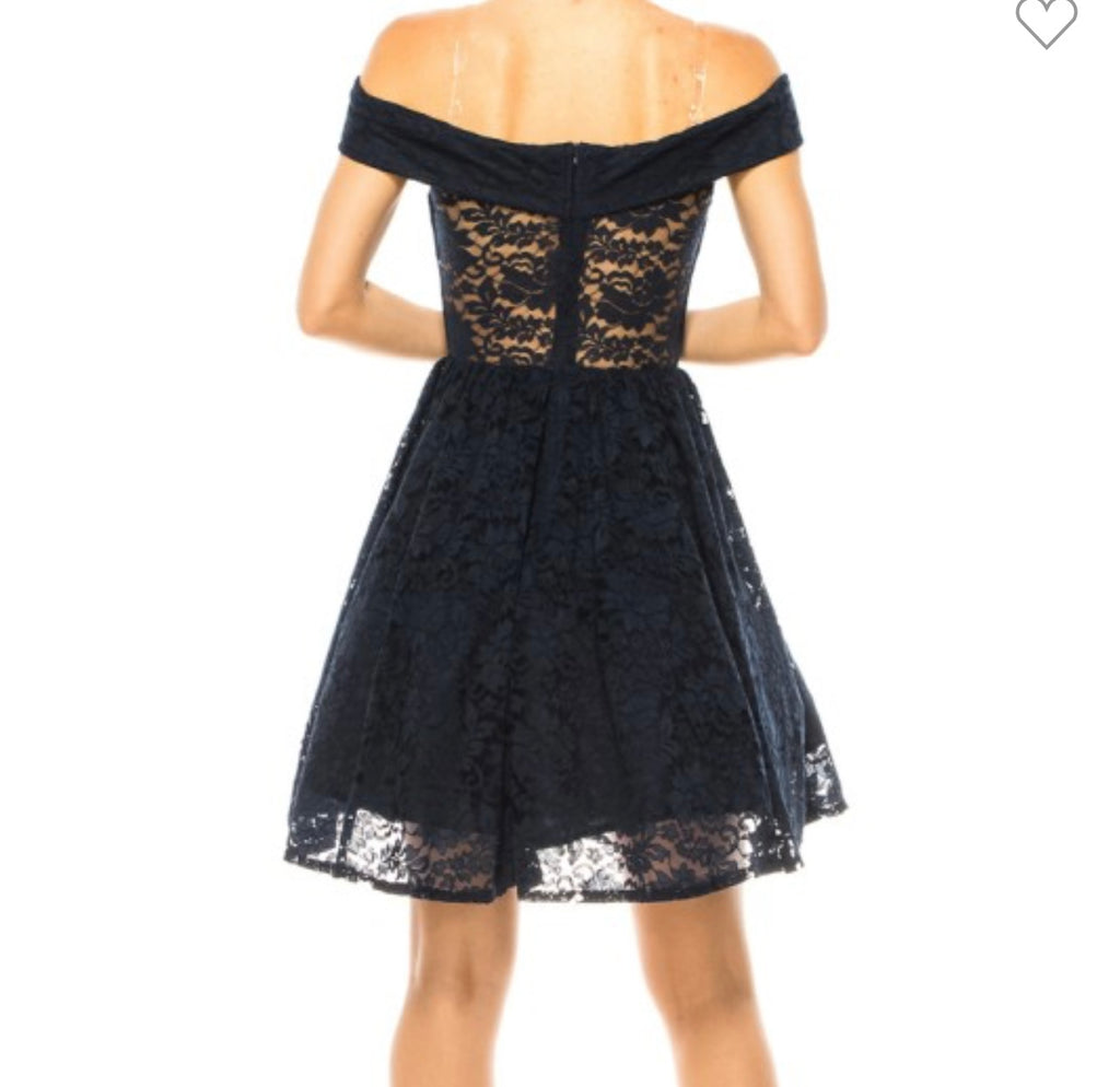 Off Shoulder Floral Lace Short Party Dress