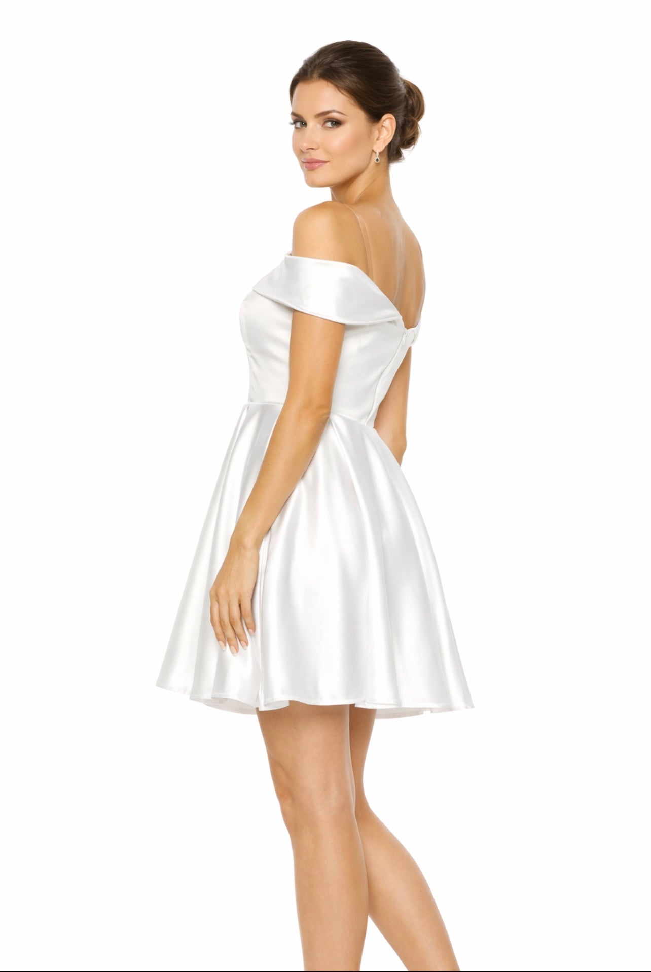 Off Shoulder Shiny Satin Short Party Dress