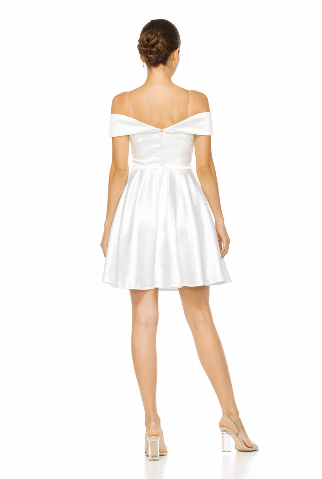 Off Shoulder Shiny Satin Short Party Dress