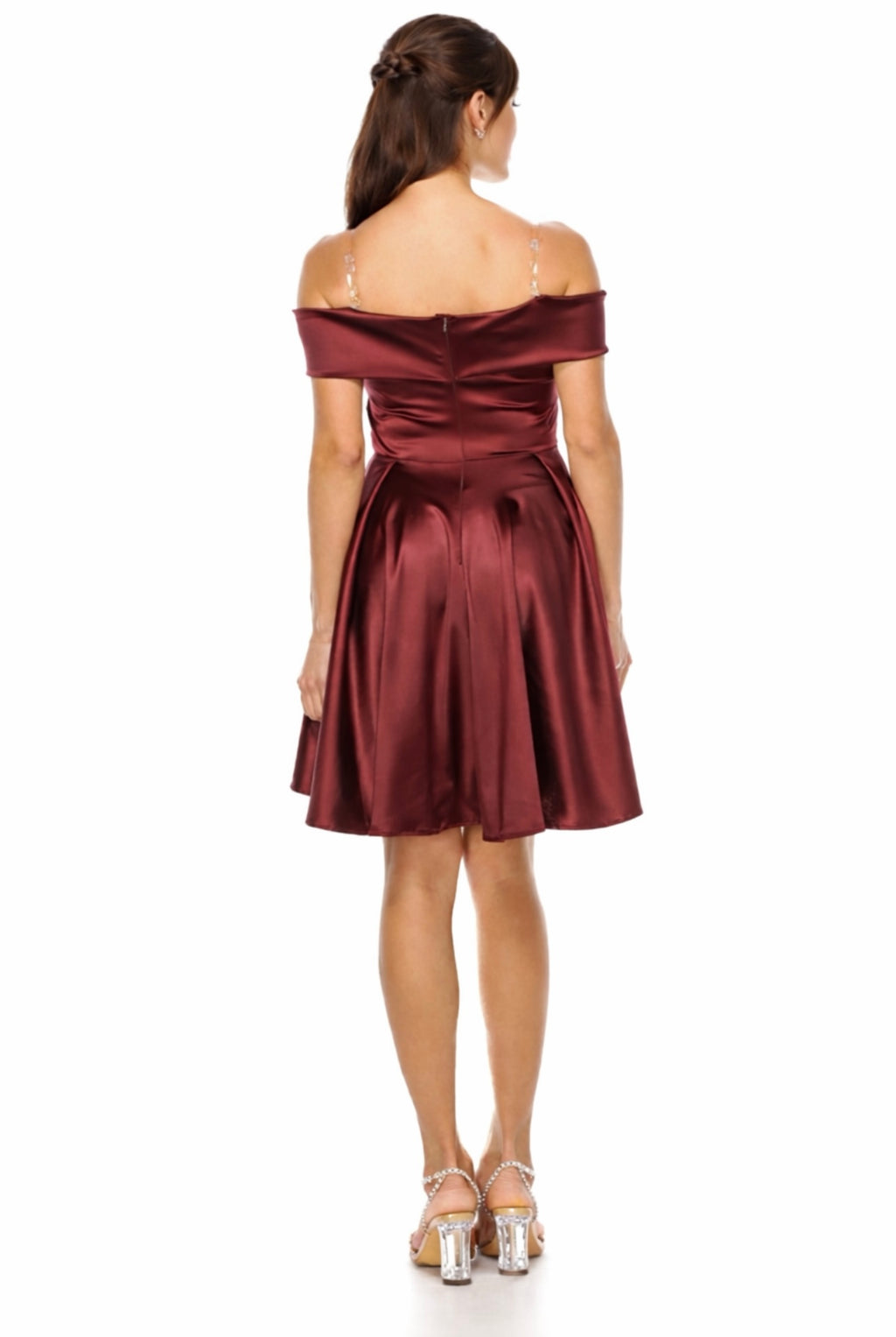 Off Shoulder Shiny Satin Short Party Dress